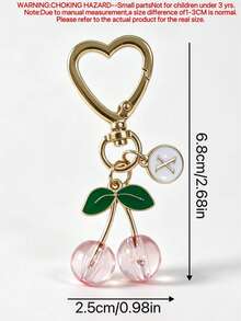 1pc European & American INS Minimalist Acrylic Cherry Letter Keychain, Heart-Shaped Fruit Bag Charm - Multicolor - View 4