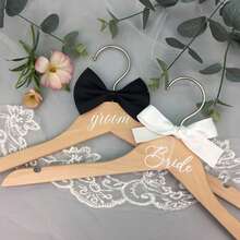 2 Packs Bride And Groom Wedding Wooden Hanger Set, With Ribbon Decoration, For Wedding Dresses, Suits And Strapless Dresses, - Coat Hanger - View 2