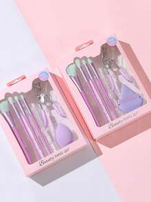 4pcs Makeup Brush Set With Eyelash Curler And Makeup Sponge, Multi-Functional Makeup Tool Set, Suitable For Foundation, Eyeshadow, Blush, Portable Makeup Gift Box, Suitable For Girls And Women - Multicolor - View 6