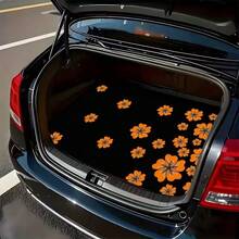1pc Orange Flower Black Pattern Printed Trunk Mat, Travel Essential, Durable Polyester Material, Universal For Multiple Car Models, Essential Interior Decoration For Your Car, Enhances Car Atmosphere, Suitable For Most Users, Also For Daily Commuting, Self-Driving Trips And Family Use. - Orange Flowers - View 3