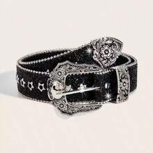 1pc Women's Western Cowgirl Heavy Duty Buckle Y2K Belt Suitable For Daily Wear, Party, Gathering - Black - View 10