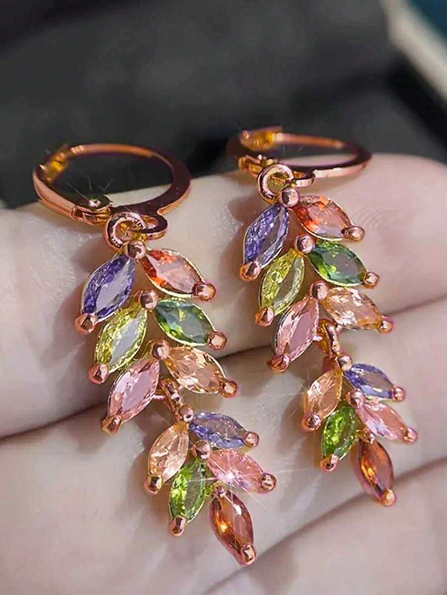 1對迷人立方鋯石耳環 女款,婚禮訂婚派對珠寶,情人節禮物 - 玫瑰金 - 查看 1