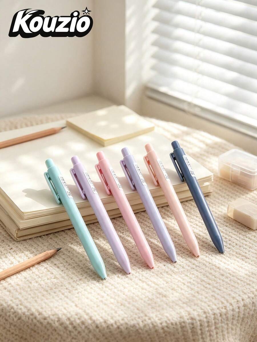 6Pcs 0.7mm Candy Colored Mechanical Automatic Pencils With Built-In Mini Eraser, Smooth Breakproof Writing Lead Pencils, Lightweight Portable Stationery For Student Learning, Daily Office & School Writing Supplies - Multicolor - View 1