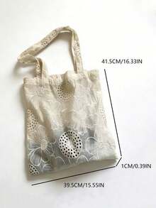 2025新款中式刺繡藝術清新仙氣布包 單肩手提包 通勤大容量托特包 - 白色 - 查看 7