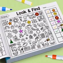 1pc Kids Look And Find Activity Book, Shape & Color Search Puzzle Workbook, Toddler Early Learning Educational Toy, Observation Training, Stress Relief Quiet Game, Indoor Travel Portable Activity, Preschool Learning Gift For Boys Girls Ages 3+ - Color Style Randomized - View 2