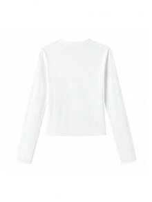 Star & Letter Print Y2K Square Shoulder Long Sleeve T-Shirt For Women, American Retro Slimming Unique Cropped Top - White - View 7