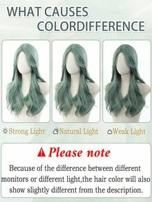 26 Inch Natural Green Straight Heat-Resistant Synthetic Wig, Middle Part Design, High Density, Suitable For Daily Wear, Halloween, Cosplay Party, Wedding And Music Festival, For Women - Multicolor - View 7