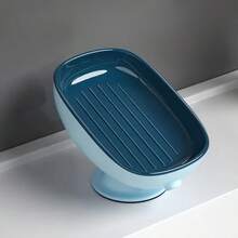 1pc Minimalist Premium Bathroom Soap Dish, Thickened Glossy Anti-Stain ABS Material, Suction Cup Base With Slanted Self-Draining Outlet Design, Non-Slip Quick-Dry Soap Storage Tray, Modern Washbasin Countertop Organizer, Suitable For Home Shower And Sink - Suction Cup Soap Dish - View 6