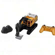 1:14 Scale Remote Control Excavator Toy With Sound And Simulated Smoke, Yellow - Yellow - View 1
