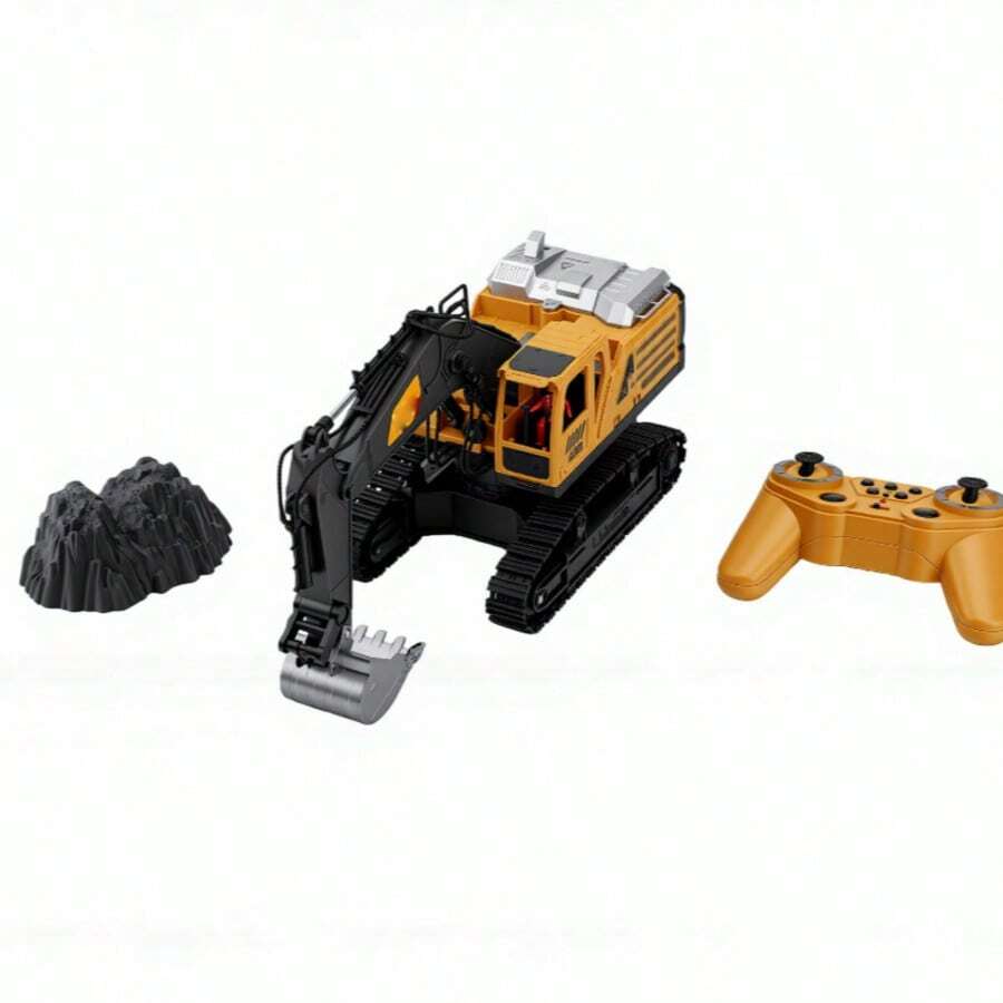 1:14 Scale Remote Control Excavator Toy With Sound And Simulated Smoke, Yellow - Yellow - View 1