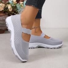 Minimalist Black Casual Women's Shoes, Elastic Design, Soft Thick Sole, Suitable For Students' Daily Class Wear - Grey - View 5