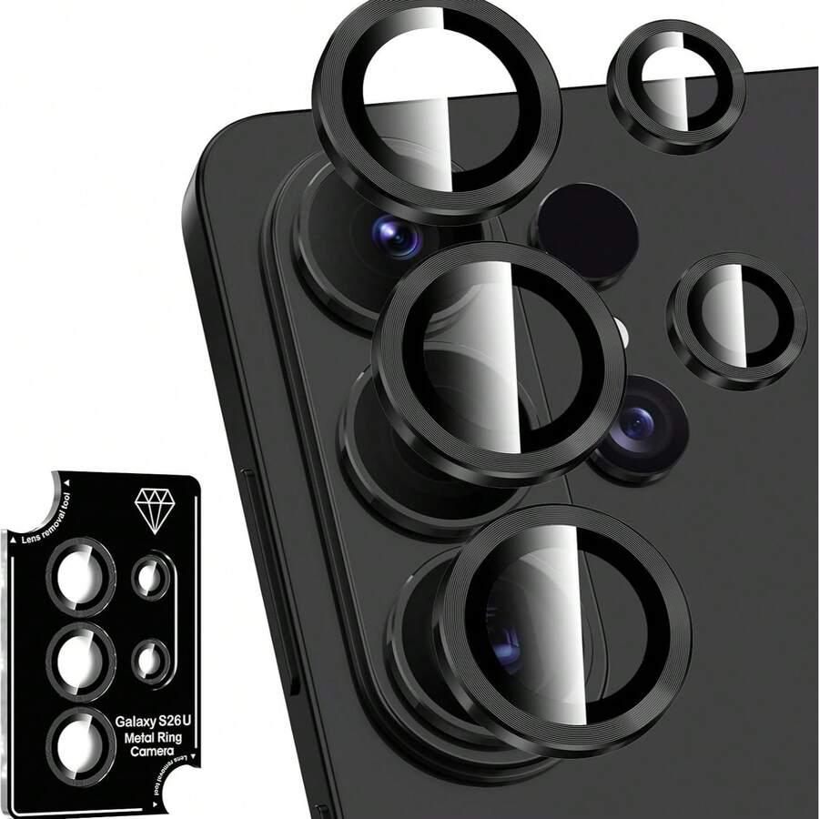 Eagle Eye CD Texture Lens Film, Compatible With Samsung Galaxy S26/S26 Plus/S26 Ultra/S25 FE/25 Edge/A07/A17/A26/A36/A56/A57/A37 Camera Lens Protector, Lens Protection Film, Lens Protection Pad, Full Coverage High Definition Protection, Scratch-Resistant Wear-Resistant Tempered Glass, Bubble-Free Adhesive, Clear Photos, Fashion Decoration, Easy Installation, Durable, Stylish And Beautiful, Waterproof, Shockproof, Scratch-Resistant - Black - View 1