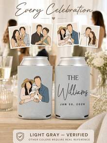 Personalized Can Cooler Sleeves, Custom Photo And Text Drink Holder With Portrait, Custom Name And Date Beverage Can Sleeve, Wedding Party Favor For Couples And Pet Families - Multicolor - View 9