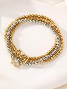 NAIZHU 1/4pcs European & American High-End Copper Inlaid Zirconia Gold Beaded Bracelet Set, Suitable For Women's Daily Wear, Dating And Party - Multicolor - View 9