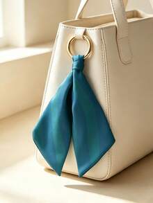 1pc Satin Striped Blue Fabric Keychain Bag Charm Solid Color Casual Zinc Alloy - Teal Blue - View 2