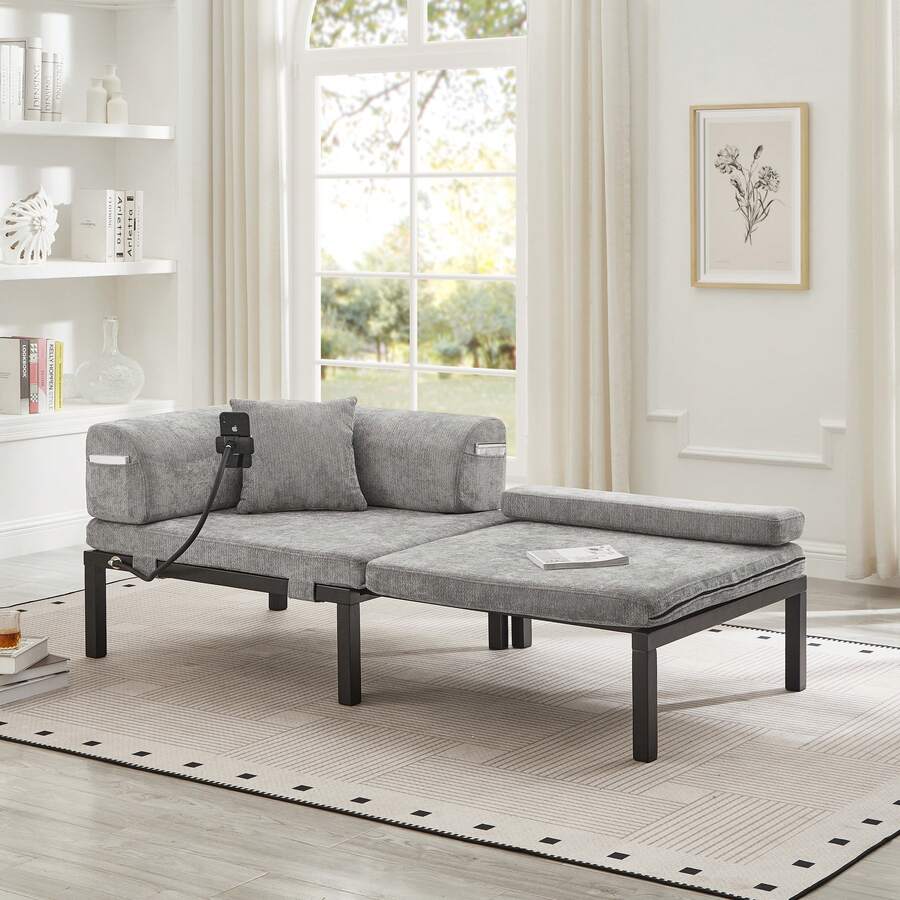 Solid Wood Folding Sofa Bed – Multifunctional Single Pull-Out Bed - LIGHT GREY - 淺灰色 - 查看 1