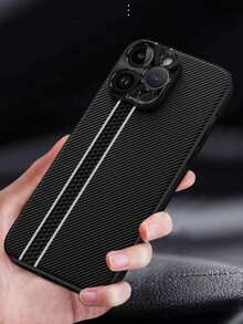 Fluorescent Strip Splicing Carbon Fiber PU Leather Business Phone Case 1pc, Compatible With IPhone 17promax 17pro 17 16promax 16pro 16 15promax 15pro 15 14promax 14pro 14 13promax 13pro 13 - Black - View 7