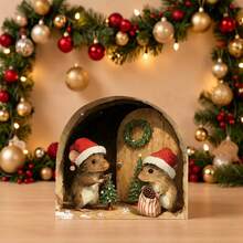 1/3/5pcs Christmas Mouse Hole Wall Sticker Cute Mice With Santa Hat Baseboard Decal Self Adhesive Removable Wall Art For Skirting Board Holiday Home Decoration - Christmas Mouse Hole Sticker - View 8