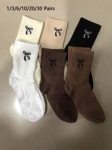 1/3/6/10/20/30 Pairs Women's Warm Thick Soft Retro Casual Mid-Calf Fuzzy Socks, Random Colors, Winter - Multicolor - View 5