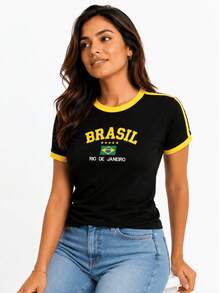 Baby Tee Brazil Retro Embroidered BabyLock Y2K - 黑色 - 查看 2