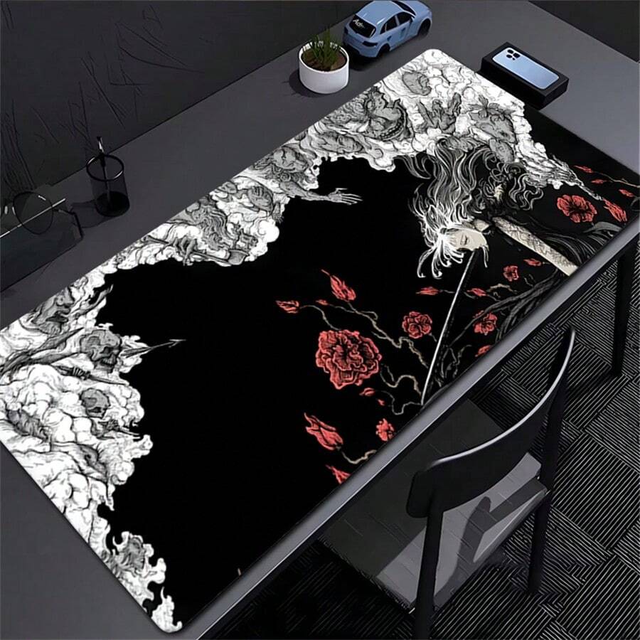 1 Pc Cool Black Angel Fairy Mouse Pad, Table Rubber Desktop Mat, Anti-Slip Durable Pc Accessories, For Laptop Study & Office Keyboard Desk Mat, Non-Slip Laptop Keyboard Mat Office Game Personalized Mouse Mat For Work - View 1