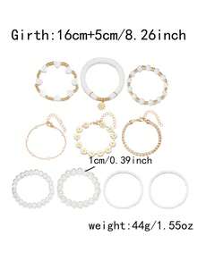 Fashion Love Daisy Faux Pearl Beaded Bracelet 10-Piece Set - Creative Bohemian Beach Handwear - Multicolor - View 5