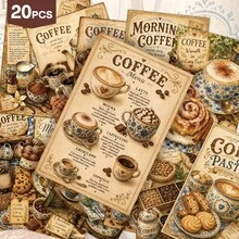 20pcs Vintage Coffee Theme Postcards - Retro Coffee & Pastry Illustration Wall Collage Set, Aesthetic Coffee Time Collection Decorative Cards, Suitable For Home Room Decor, Scrapbooking & Handmade Crafts - Multicolor - View 2