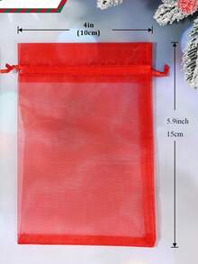 10/20/50PCS Christmas Organza Gift Bags, 4x6 Inch Red And Dark Green Drawstring Mesh Bags For Candy, Jewelry, Wedding Favors, Party Gift Wrapping - red green - View 2
