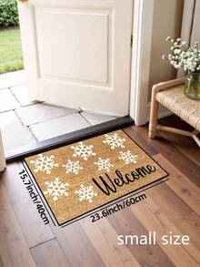 1pc, Winter Christmas White Snowflake Welcome Pattern Door Mat, Seasonal Style Machine Washable Polyester Fiber Mat, Suitable For Indoor, Party, Daily Decoration, All Seasons - Yellow - View 8