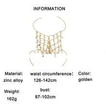 Vintage Coin Pendant Mesh Body Chain, Neck Hanging Tassel Gold Chest Chain, Vacation Bikini Sexy Accessory - Gold - View 5