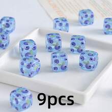 9pcs Fruit Pattern Acrylic Square Beads, DIY Handmade Beading Material - Bracelet Necklace Jewelry Making Accessories, Bag Pendant Decorative Beads - Multicolor - View 9