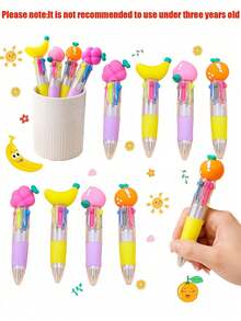 15pcs/Pack Cute 4-In-1 Multicolor Ballpoint Pens, Cute 3D Fruit Top Retractable Multicolor Pens, Suitable For Back To School And Classroom Rewards, Cute Stationery, Fun Writing Pens For Students And Parties, Learning Supplies (Random Style Shipped) - Fruit-colored Transparent Four-color Pens - View 1