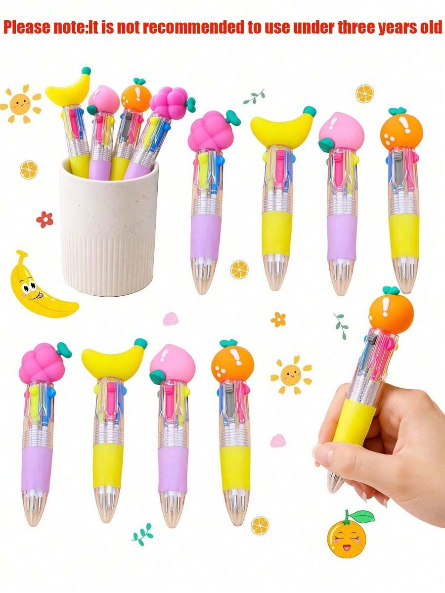 15pcs/Pack Cute 4-In-1 Multicolor Ballpoint Pens, Cute 3D Fruit Top Retractable Multicolor Pens, Suitable For Back To School And Classroom Rewards, Cute Stationery, Fun Writing Pens For Students And Parties, Learning Supplies (Random Style Shipped) - Fruit-colored Transparent Four-color Pens - View 1