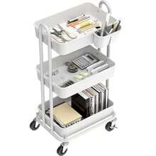Rolling Utility Cart With Hanging Bucket, Storage For Bathroom, Kitchen, Office, Study Room, Nursery Diaper - White - View 2