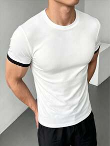 ZYNTH BALENO Men's Summer Fashion Patchwork Short Sleeve T-Shirt, Essential For Summer Sports White - White - View 4