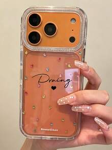 [Customized] Personalized Customized Letters Engraving Name 2D Flat Heart Transparency Pattern Phone Case Compatible With IPhone 17 Pro Max 17 16 15 14 13 12 Pro Max 14 15 16 Plus Shockproof Protective Cover - Clear - View 3