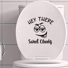 1件裝「Hey There Sweet Cheeks」幽默趣味馬桶座貼紙，創意浴室貼紙，可移除馬桶蓋貼紙，裝飾牆面門貼，自黏式易安裝 - 甜美臉頰 - 查看 2