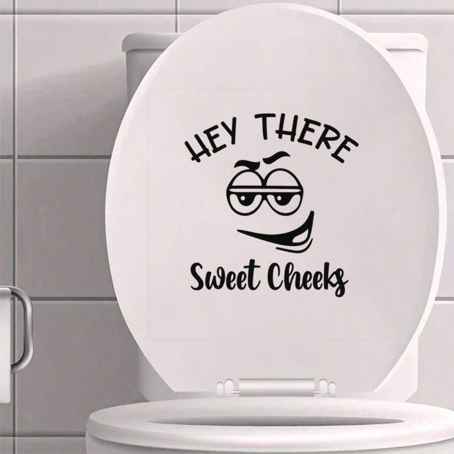 1件裝「Hey There Sweet Cheeks」幽默趣味馬桶座貼紙，創意浴室貼紙，可移除馬桶蓋貼紙，裝飾牆面門貼，自黏式易安裝