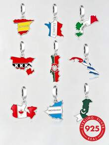 HuooNew 1 pieza Abalorios de plata de ley 925 con diseño minimalista de mapa, regalo conmemorativo unisex, DIY - Plateado - Ver 1