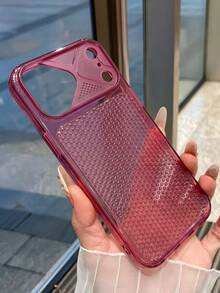 1件鏤空散熱透氣手機殼，適用於 18 17 16 15 14 13 Pro Max，柔軟輕量保護套，新款熱門流行款 - 酒紅色 - 查看 2