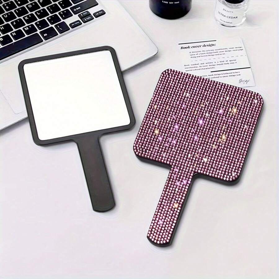 Sparkling Rhinestone Handheld Makeup Mirror - Portable Battery-Free Makeup Mirror, Suitable For Weddings And Travel