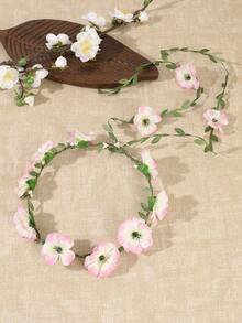 1件波希米亞風花環髮箍，人造雛菊花冠頭飾，附長葉藤蔓流蘇，新娘髮環，適用於婚禮、節慶、海灘派對 - 彩色 - 查看 16