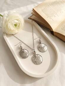 European And American Fashion Cross-Border Bohemian Geometric Earrings & Necklace Set, Suitable For Daily/Party/Banquet Wear - Silver - View 1