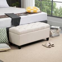 Bench Upholstered Bench With Storage Space, Chest Bench, Linen-Like Polyester, Rubber Wood, Cream White, 100 X 40 X 44 Cm - A - View 3
