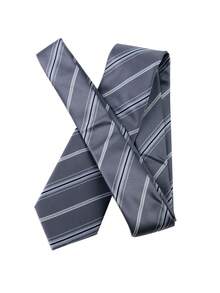 ZLQ&GOU 2 PCS Dark Gray Striped Polyester Jacquard Men's Tie Set, Includes Tie And Pocket Square, Business Casual Neckwear - Dark Grey - View 3