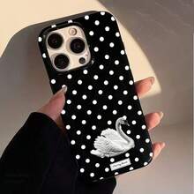 1件個性化天鵝波點圖案美學風格黑色液態直邊手機殼，適用於 iPhone 16/16 Pro/16 Plus - 彩色 - 查看 2