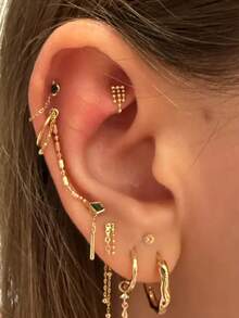 1PC 925 Sterling Silver Dangle Chain Attachment Beaded Nose Chain Double/Triple Layer Chain Connector Dangle Helix Cartilage Chain Accessory - Gold - View 4