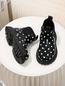 1 Pair New Shiny Polka Dot Fashion Kids Boots, All Season Girls British Style Chelsea Daily Versatile Classic Ankle Boots - Black - View 6
