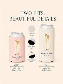 Personalized Wedding Can Cooler, Custom Photo Watercolor Portrait Can Sleeve, Regular And Slim Can Drink Holder, Custom Names And Date Wedding Favors For Couples, Receptions And Bridal Parties - Multicolor - View 2