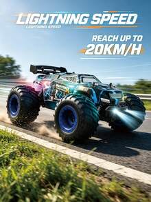 1件 1:18 遙控車 - 20KM/H 高速越野 RC 卡車，附 LED 燈，極速賽車玩具車，2.4GHz 全地形怪獸卡車，附車身燈、大燈與前燈，高速越野遙控車，戶外雙驅越野模型車，可充電玩具車，適合 3-4-5-6-7-8-9-10-11-12 歲男孩女孩初學者成人兒童男孩最佳生日聖誕禮物、萬聖節、復活節、新年禮物、生日禮物 - 彩色 - 查看 3